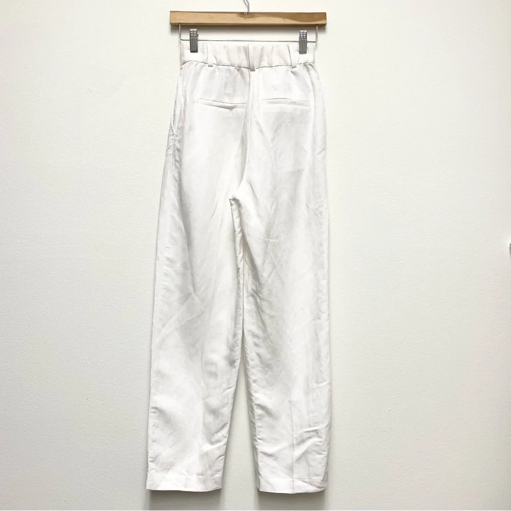 H&M Linen Blend Pleated‎ Tapered Trouser Pants Size 0 White Ankle Length NWT